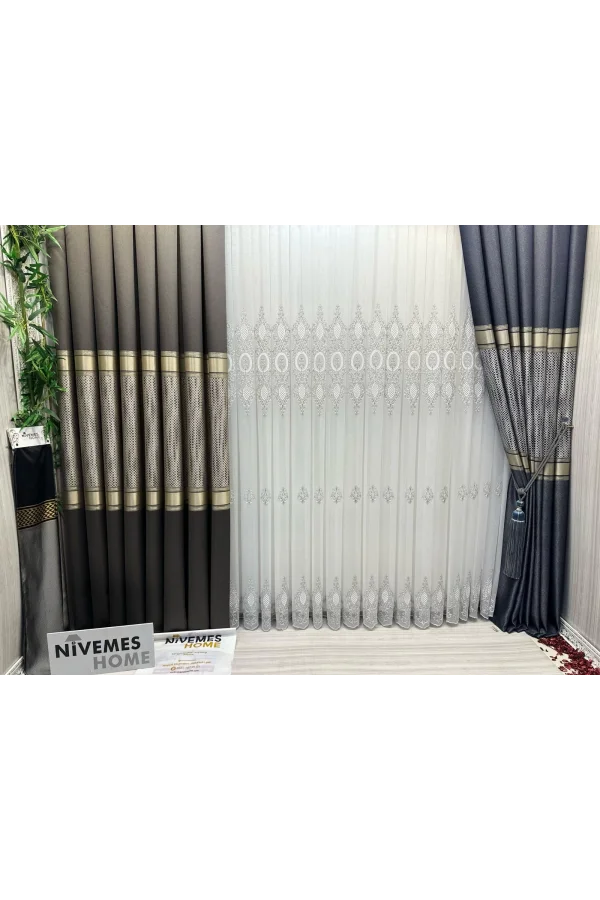 NİVEMESHOME МОЗАИКА FT614163 V-5302 ANTRASİT 1/3 ЩЕЛКАНЫЙ УДЛИНЕННЫЙ ЗАНАВЕС APM