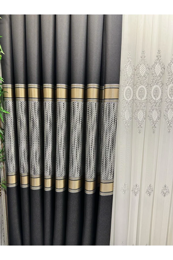 NİVEMESHOME Мозаика FT614163 V-902 ЧЕРНАЯ 1/3 ПЛОТНАЯ КУЧЕРИМАЯ ФОНОВАЯ ШТОРА APM