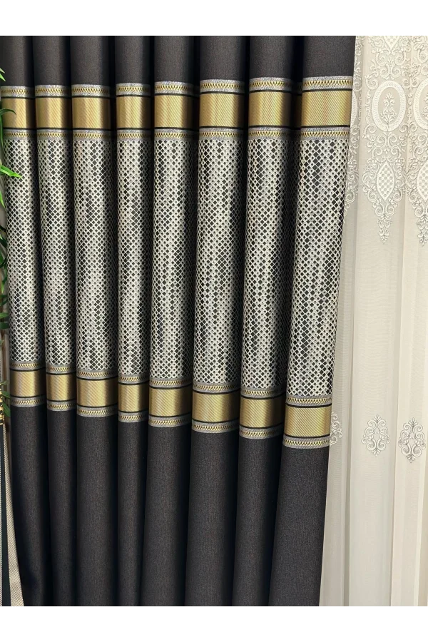 NİVEMESHOME Мозаика FT614163 V-902 ЧЕРНАЯ 1/3 ПЛОТНАЯ КУЧЕРИМАЯ ФОНОВАЯ ШТОРА APM