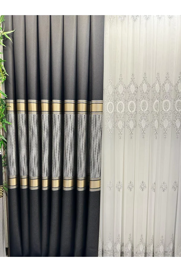 NİVEMESHOME Мозаика FT614163 V-902 ЧЕРНАЯ 1/3 ПЛОТНАЯ КУЧЕРИМАЯ ФОНОВАЯ ШТОРА APM