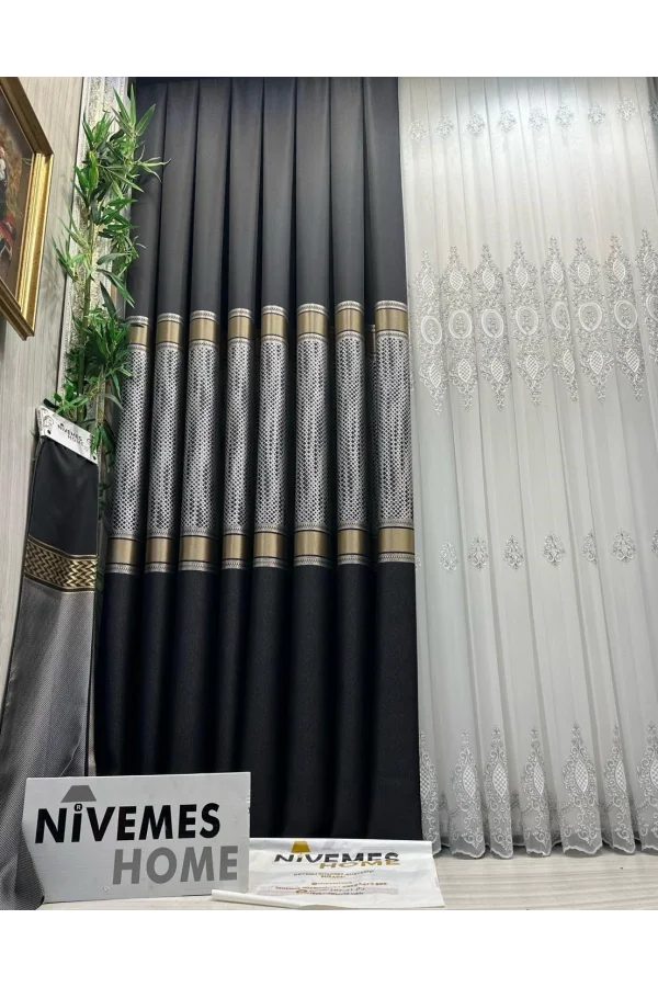 NİVEMESHOME Мозаика FT614163 V-902 ЧЕРНАЯ 1/3 ПЛОТНАЯ КУЧЕРИМАЯ ФОНОВАЯ ШТОРА APM