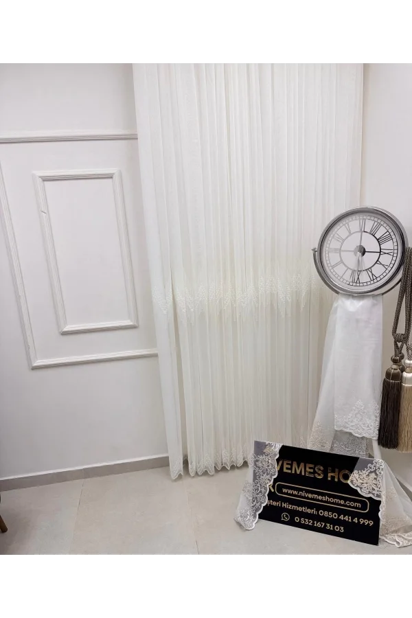 NİVEMESHOME NATÜRLICHE NEUES MODELL 1/3 DICHTEN GEKRÄUSELTEN TÜLL VORHANG APM