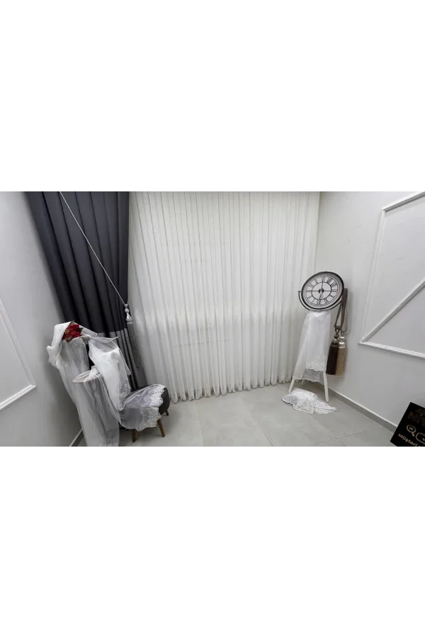 NİVEMESHOME NATÜRLICHE NEUES MODELL 1/3 DICHTEN GEKRÄUSELTEN TÜLL VORHANG APM