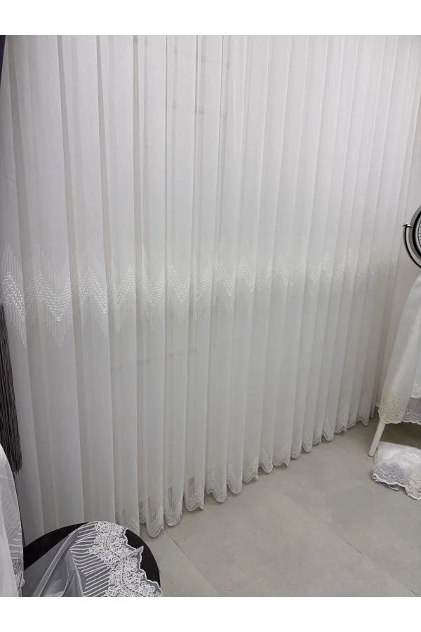 NİVEMESHOME NATÜRLICHE NEUES MODELL 1/3 DICHTEN GEKRÄUSELTEN TÜLL VORHANG APM