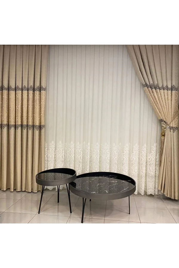 NİVEMESHOME NİS ALLIANZ PANO-HINTERGRUNGVORHANG CREME BEIGE 1/3 DICHTER GEPLETTERTER VORHANG