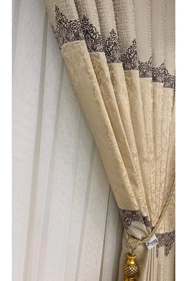 NİVEMESHOME NİS ALLIANZ PANO-HINTERGRUNGVORHANG CREME BEIGE 1/3 DICHTER GEPLETTERTER VORHANG