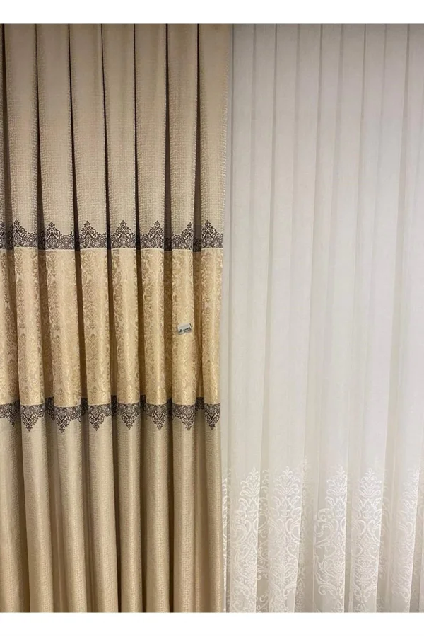 NİVEMESHOME NİS ALLIANZ PANO-HINTERGRUNGVORHANG CREME BEIGE 1/3 DICHTER GEPLETTERTER VORHANG