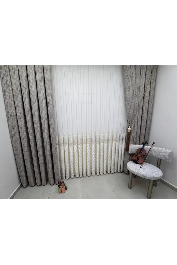 NİVEMESHOME NOVA GOLD DETAYLI  1/2,5  PİLELİ TÜL PERDE APM