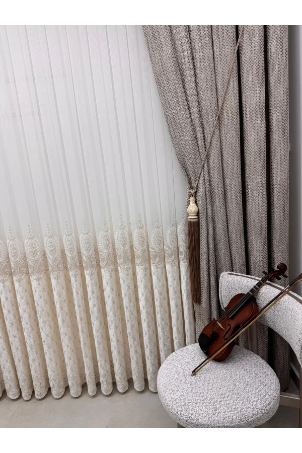 NİVEMESHOME NOVA GOLD DETAYLI  1/2,5  PİLELİ TÜL PERDE APM