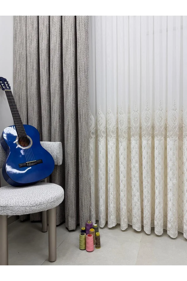 NİVEMESHOME NOVA GOLD DETAYLI  1/3  PİLELİ TÜL PERDE APM