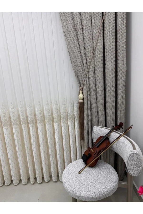 NİVEMESHOME NOVA GOLD DETAYLI  1/3  PİLELİ TÜL PERDE APM