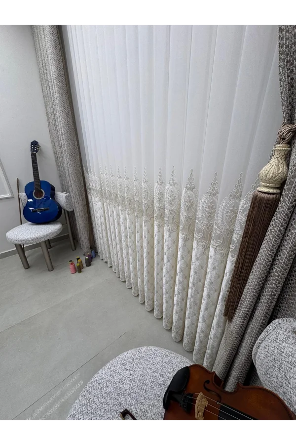 NİVEMESHOME NOVA GOLD DETAYLI  1/3  PİLELİ TÜL PERDE APM