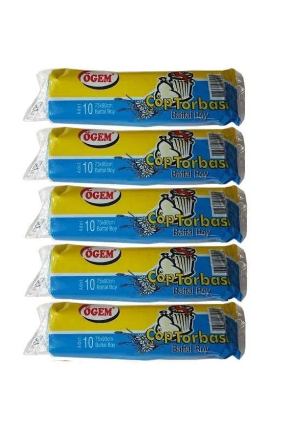NİVEMESHOME ÖGEM BATTAL BOY ÇÖP POŞET 75X90 سم 70 لتر 10LU RULO 5 PAKET MAVİ