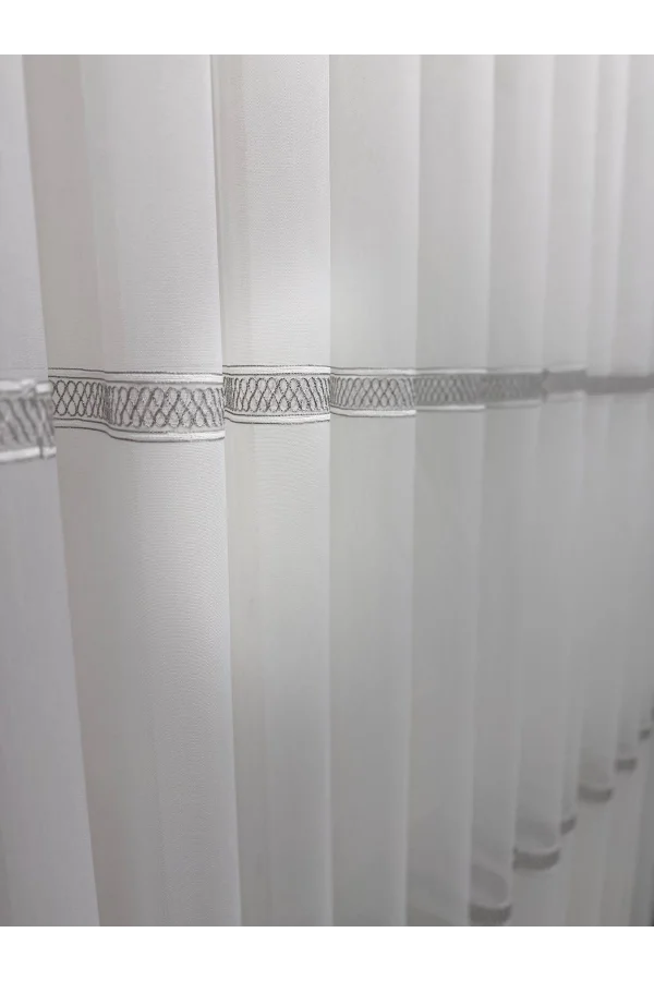 NIVEMESHOME OLIVIA 2025 V-3 SILVER DETAILED 1/3 TIGHT GATHERED TULLE CURTAIN APM