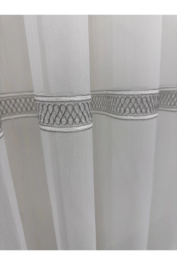 NIVEMESHOME OLIVIA 2025 V-3 SILVER DETAILED 1/3 TIGHT GATHERED TULLE CURTAIN APM