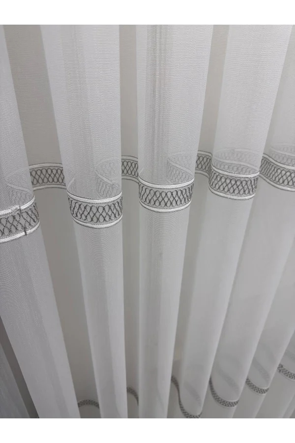 NIVEMESHOME OLIVIA 2025 V-3 SILVER DETAILED 1/3 TIGHT GATHERED TULLE CURTAIN APM