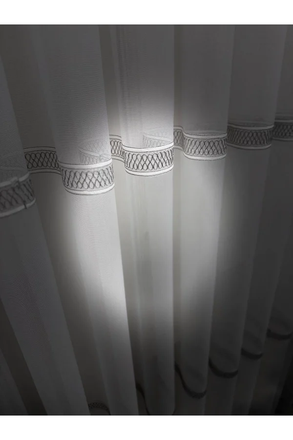 NIVEMESHOME OLIVIA 2025 V-3 SILVER DETAILED 1/3 TIGHT GATHERED TULLE CURTAIN APM