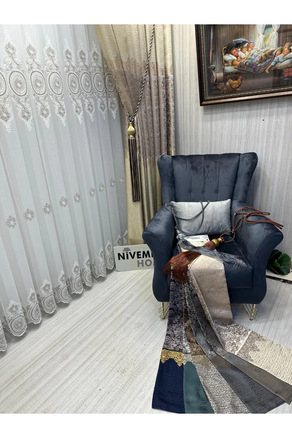 NİVEMESHOME OSNAY MOTİVTELOŞ 1/3 DİCHT GEFALTETER TÜLLGARDINE APM