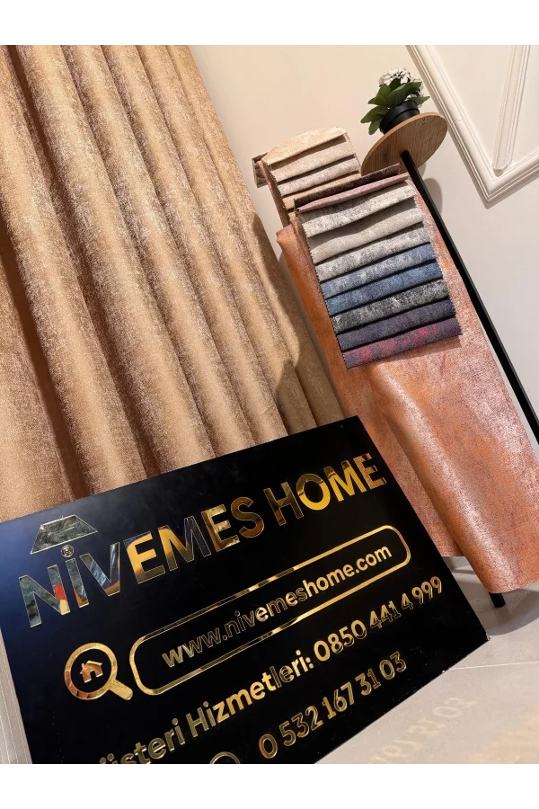 NİVEMESHOME PERA GOLD 1/3 SIK PİLELİ FON PERDE APM