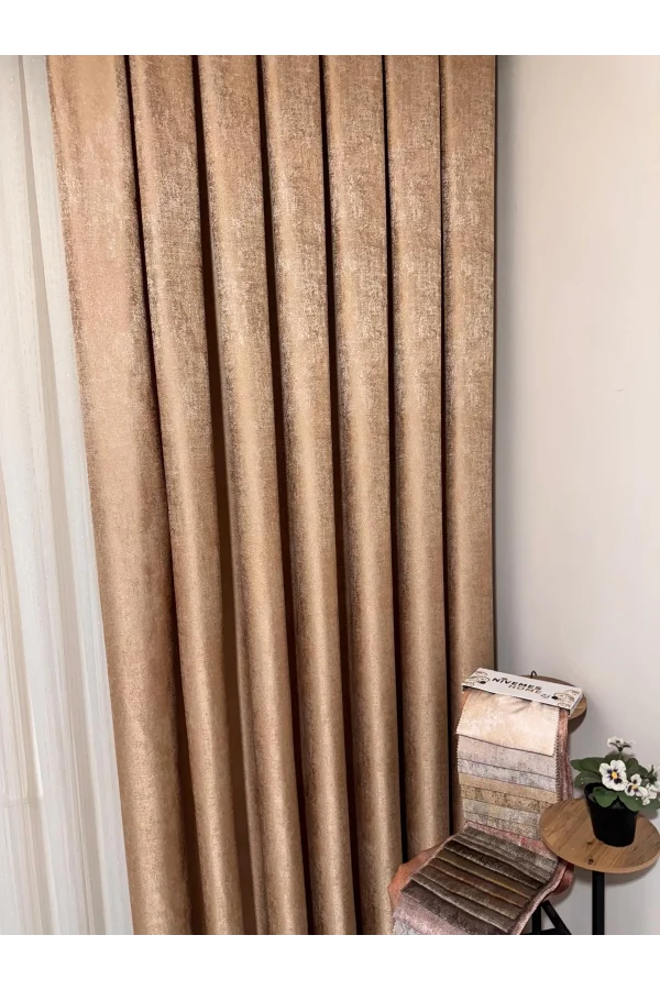 NİVEMESHOME PERA GOLD 1/3 SIK PİLELİ FON PERDE APM