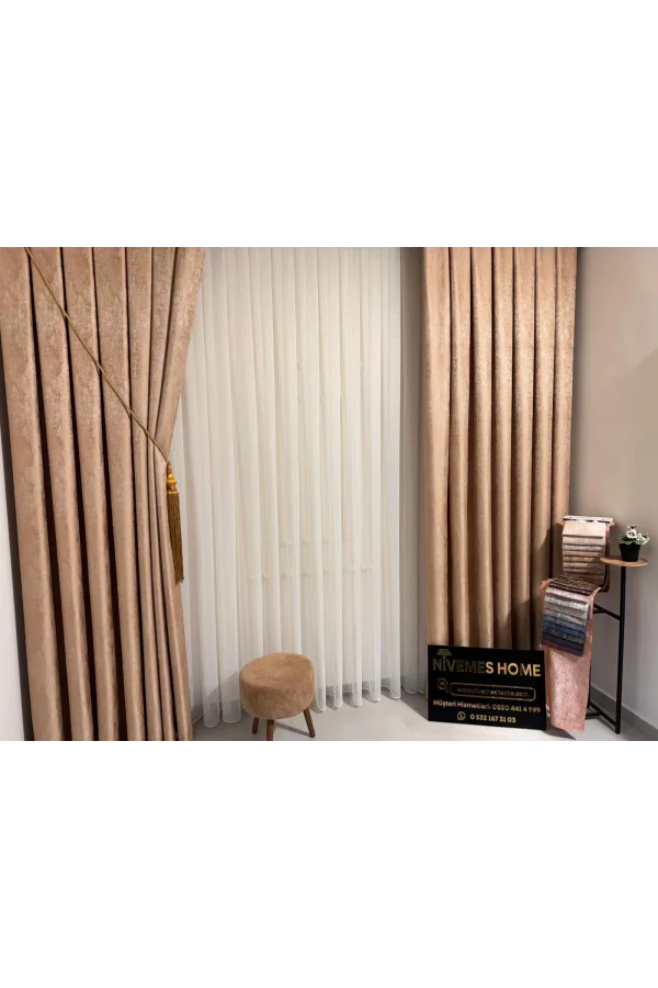 NİVEMESHOME PERA GOLD 1/3 SIK PİLELİ FON PERDE APM
