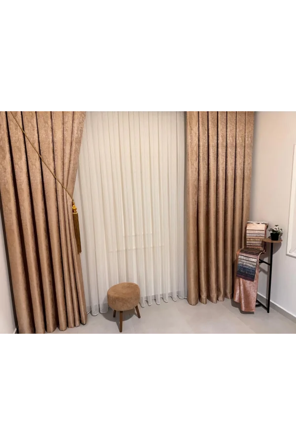 NİVEMESHOME PERA GOLD 1/3 SIK PİLELİ FON PERDE APM