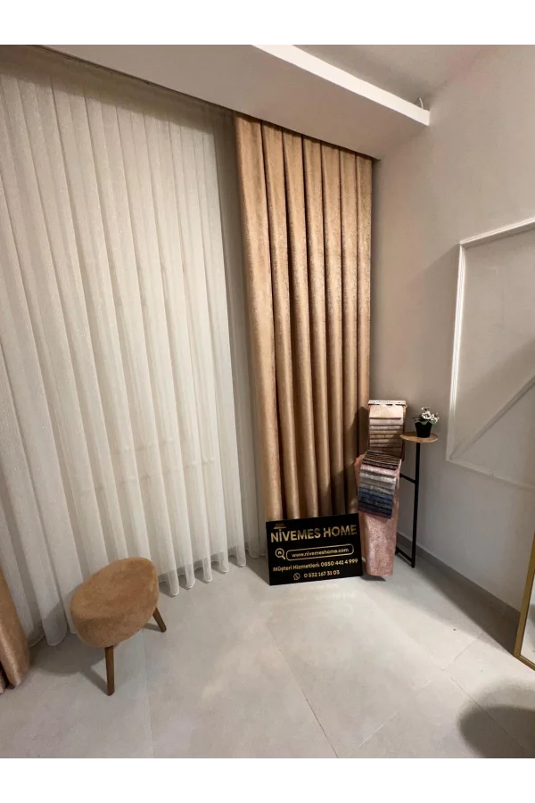 NİVEMESHOME PERA GOLD 1/3 SIK PİLELİ FON PERDE APM