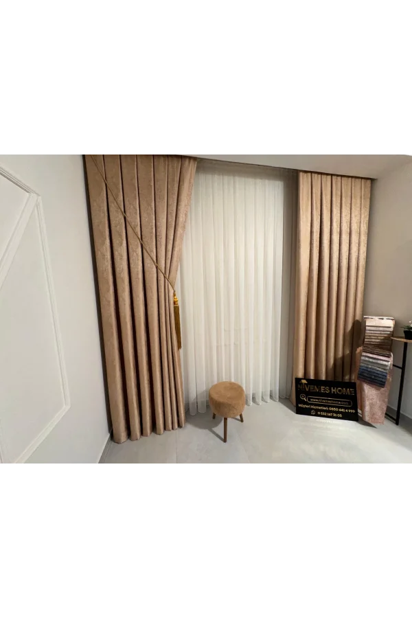 NİVEMESHOME PERA GOLD 1/3 SIK PİLELİ FON PERDE APM