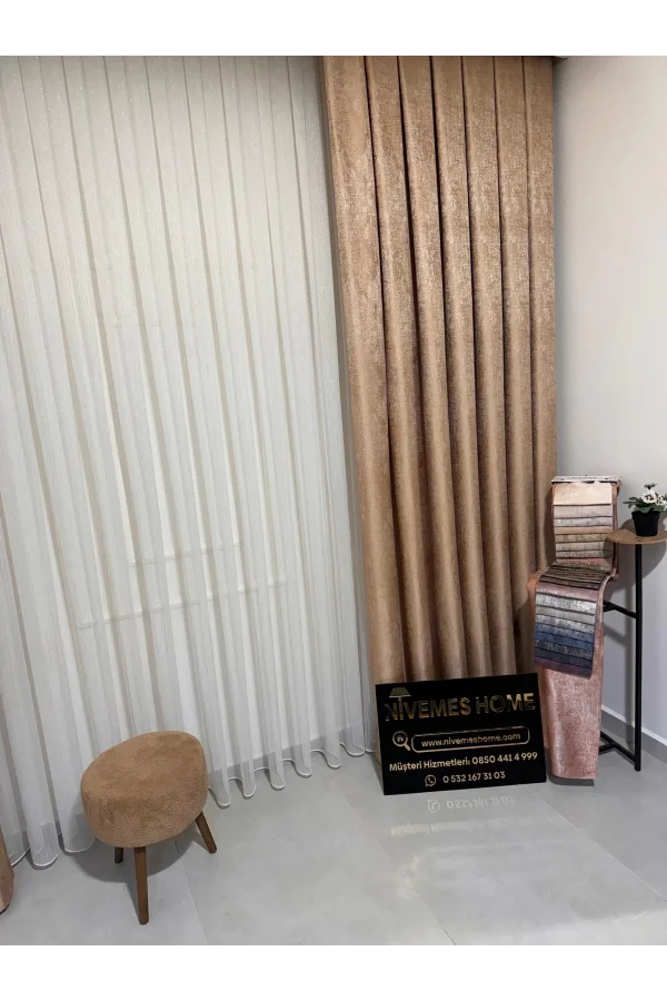 NİVEMESHOME PERA GOLD 1/3 SIK PİLELİ FON PERDE APM