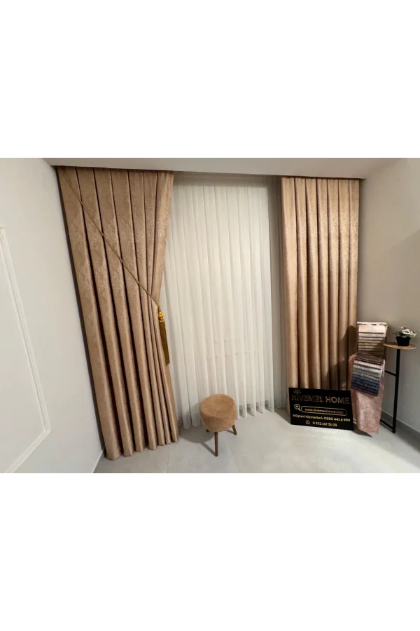 NİVEMESHOME PERA GOLD 1/3 SIK PİLELİ FON PERDE APM
