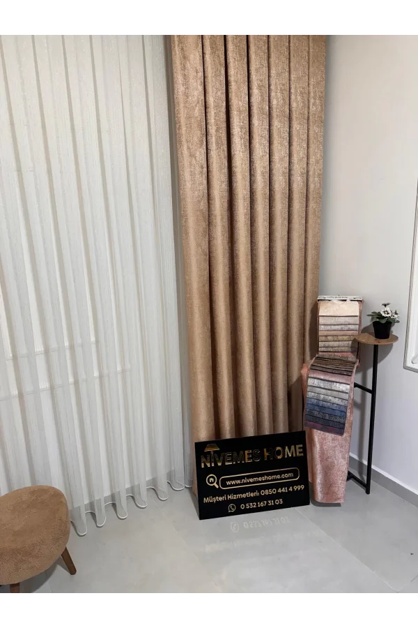 NİVEMESHOME PERA GOLD 1/3 SIK PİLELİ FON PERDE APM