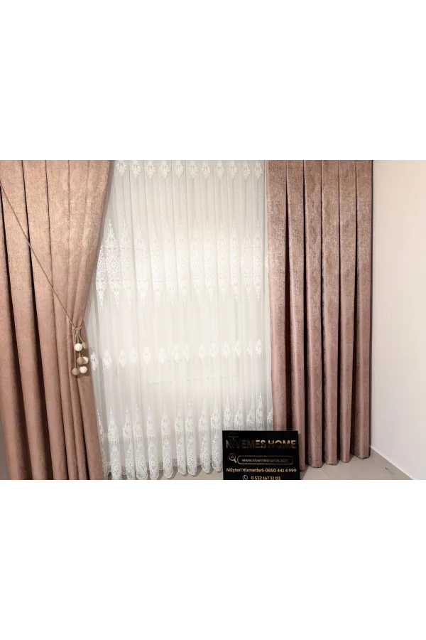NİVEMESHOME PERA V-1001 YAVRUAĞZI 1/3 SIK PİLELİ FON PERDE APM
