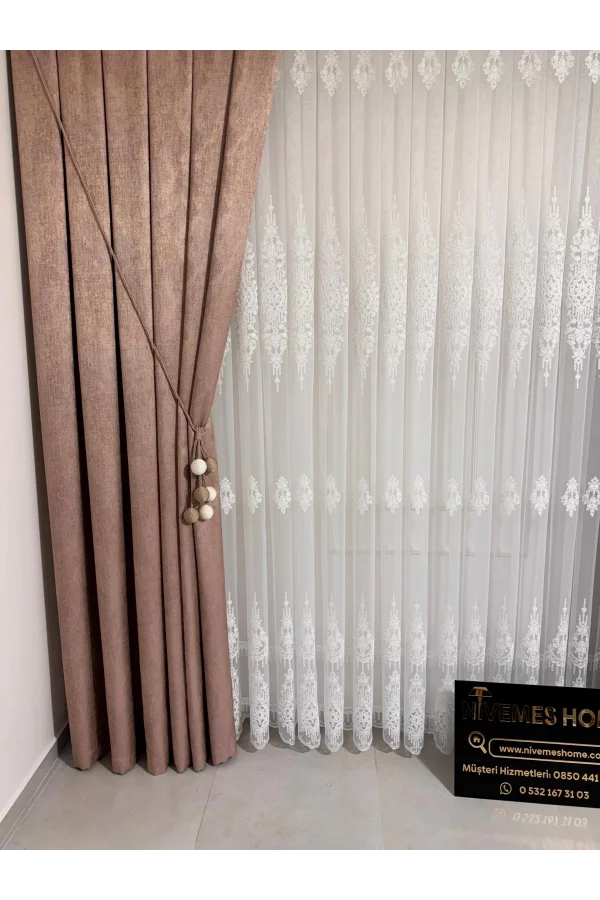 NİVEMESHOME PERA V-1001 YAVRUAĞZI 1/3 SIK PİLELİ FON PERDE APM