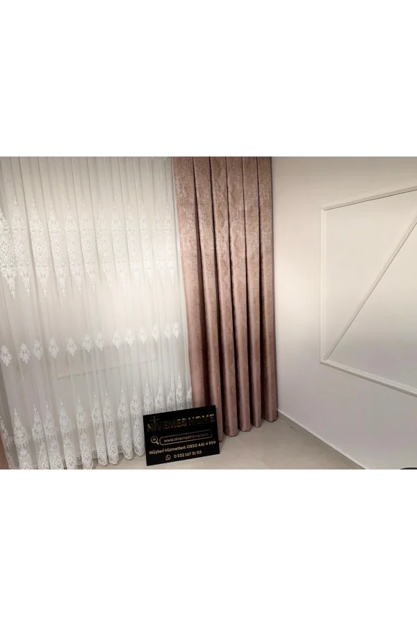 NİVEMESHOME PERA V-1001 YAVRUAĞZI 1/3 SIK PİLELİ FON PERDE APM