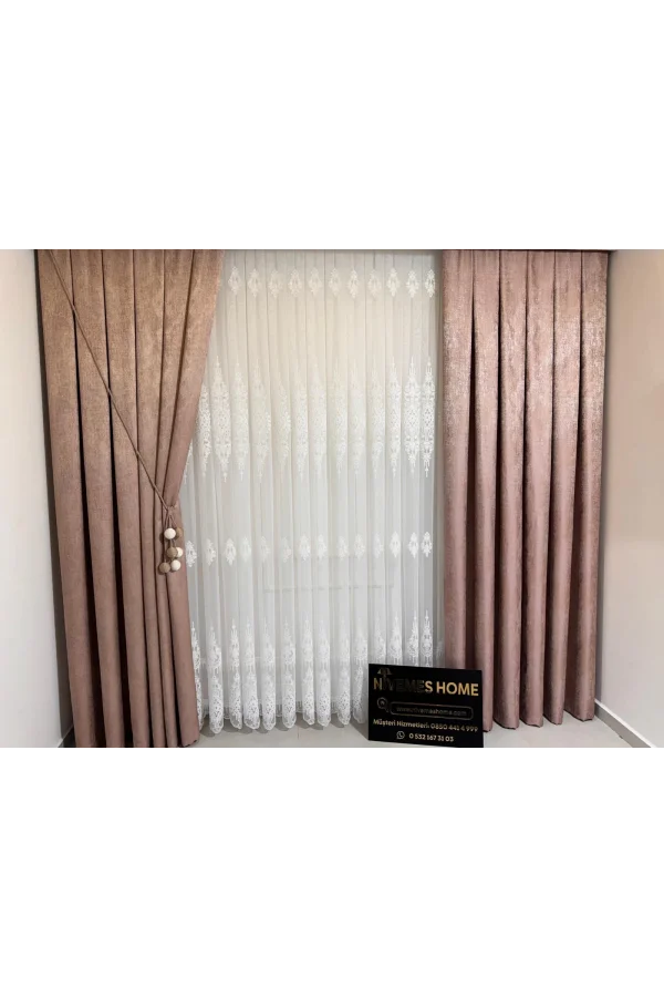 NİVEMESHOME PERA V-1001 YAVRUAĞZI 1/3 SIK PİLELİ FON PERDE APM