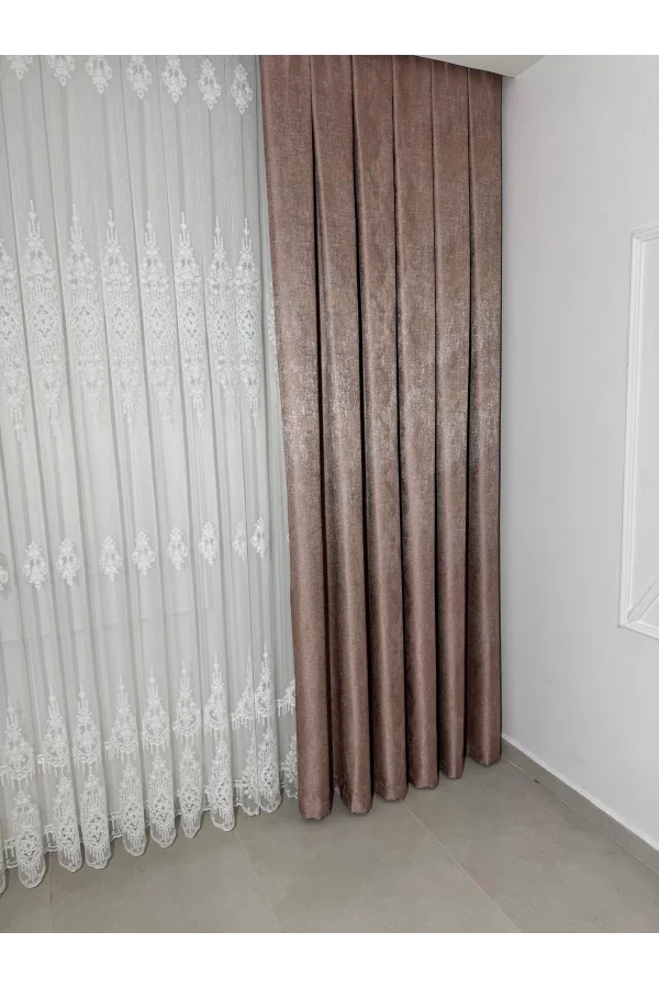 NİVEMESHOME PERA V-1001 YAVRUAĞZI 1/3 SIK PİLELİ FON PERDE APM