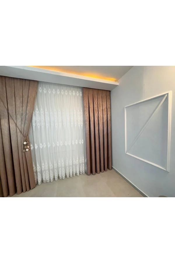 NİVEMESHOME PERA V-1001 YAVRUAĞZI 1/3 SIK PİLELİ FON PERDE APM