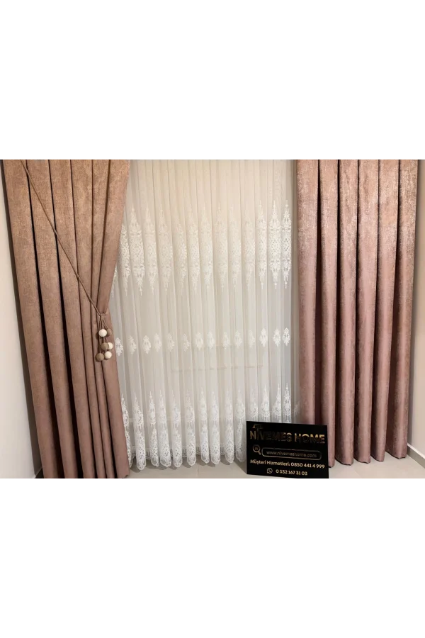 NİVEMESHOME PERA V-1001 YAVRUAĞZI 1/3 SIK PİLELİ FON PERDE APM