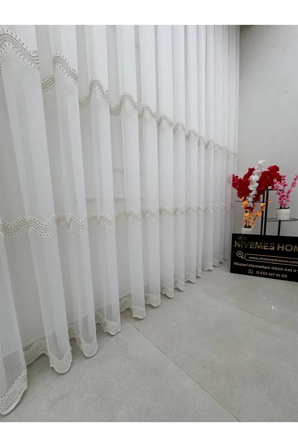 NİVEMESHOME PERLİNA GOLD DETAY 1/2,5  PİLELİ TÜL PERDE APM