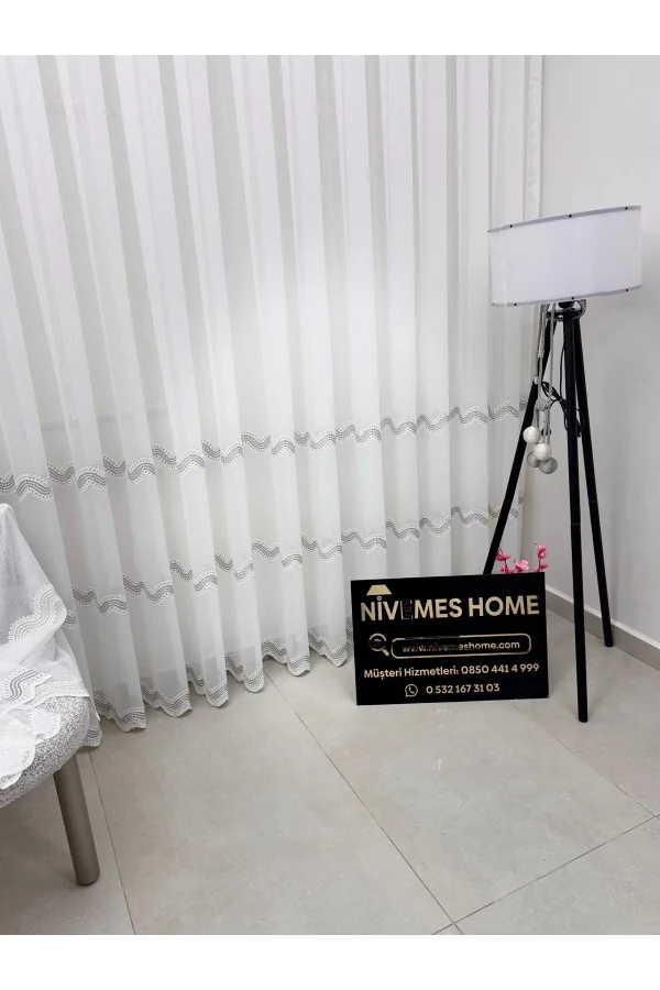 NİVEMESHOME PERLİNA GÜMÜŞ  1/3  PİLELİ TÜL PERDE APM