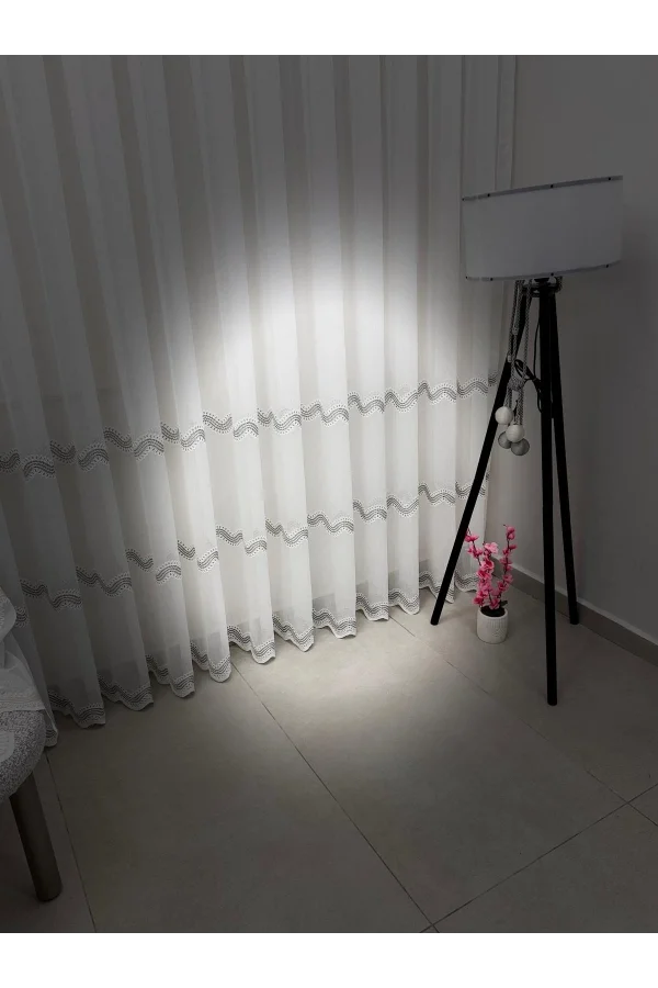 NİVEMESHOME PERLİNA GÜMÜŞ  1/3  PİLELİ TÜL PERDE APM