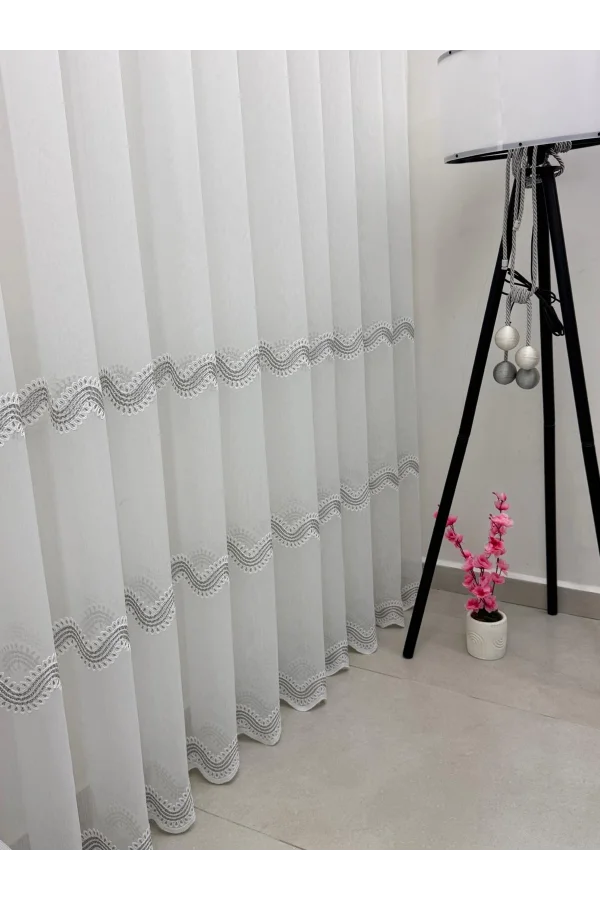 NİVEMESHOME PERLİNA GÜMÜŞ  1/3  PİLELİ TÜL PERDE APM