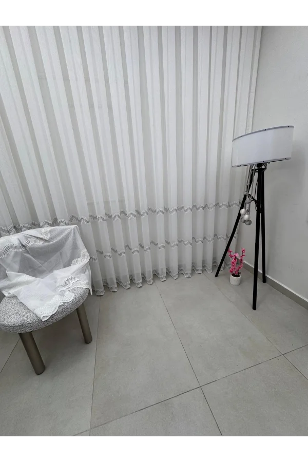 NİVEMESHOME PERLİNA GÜMÜŞ  1/3  PİLELİ TÜL PERDE APM