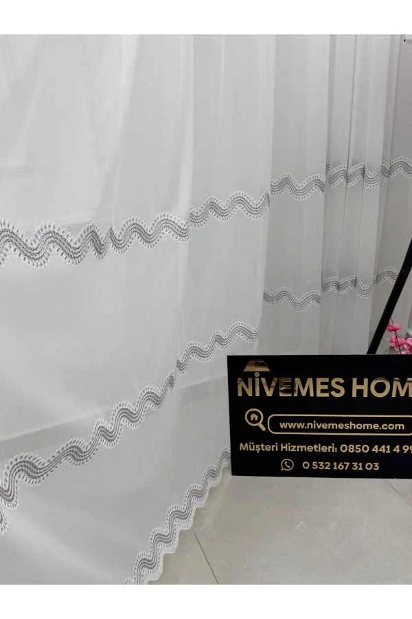 NİVEMESHOME PERLİNA GÜMÜŞ  1/3  PİLELİ TÜL PERDE APM