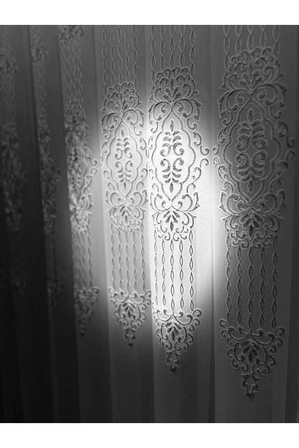 NİVEMESHOME GLITZER SILBER DETAILLIERTE 1/3 DICHT GEFALTETE TÜLL GARDINE APM