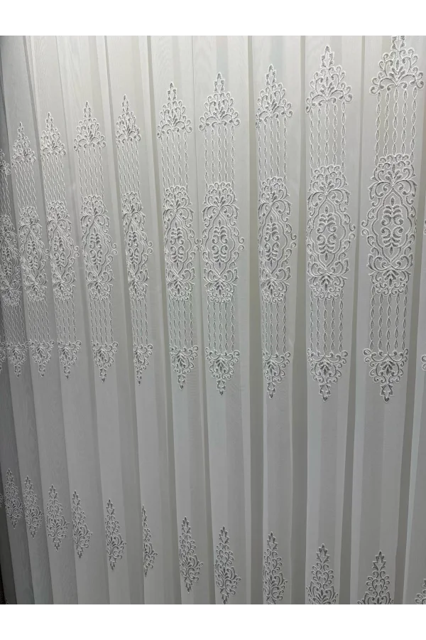 NİVEMESHOME GLITZER SILBER DETAILLIERTE 1/3 DICHT GEFALTETE TÜLL GARDINE APM