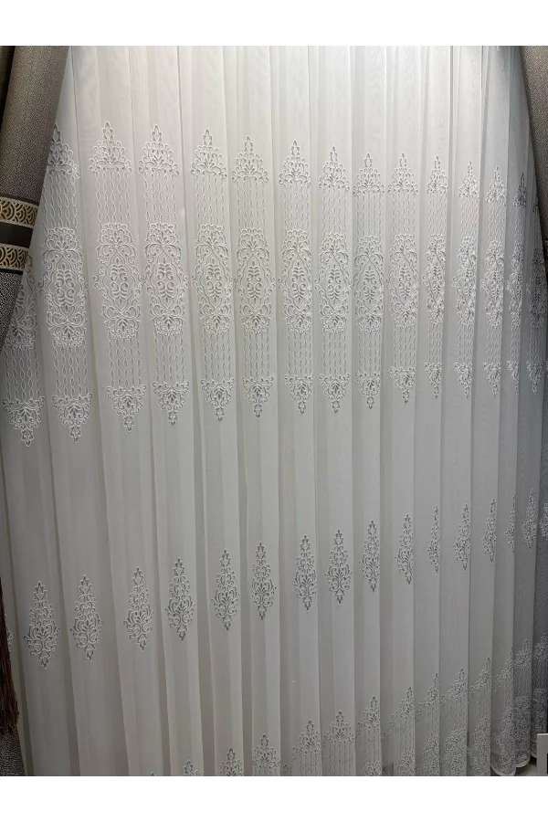 NİVEMESHOME GLITZER SILBER DETAILLIERTE 1/3 DICHT GEFALTETE TÜLL GARDINE APM