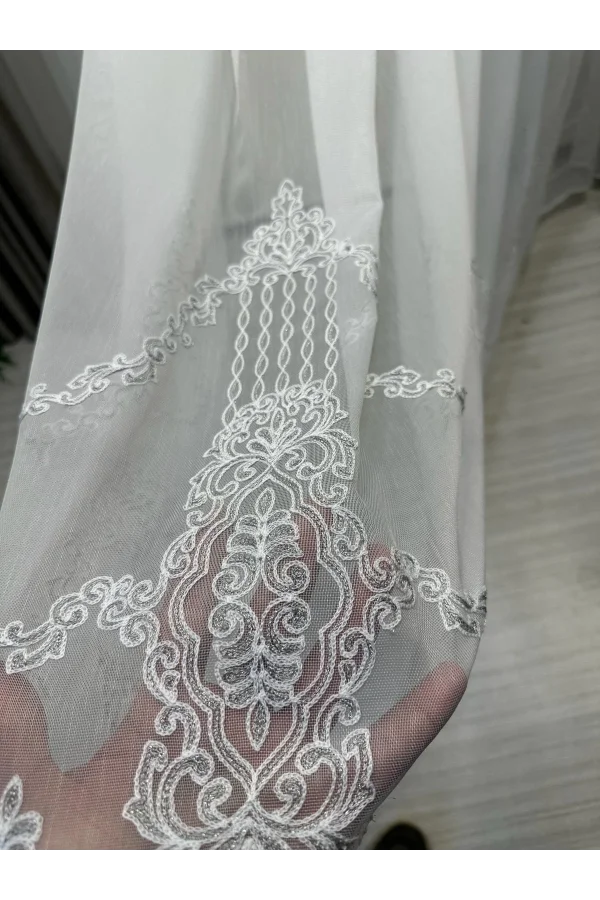 NİVEMESHOME GLITZER SILBER DETAILLIERTE 1/3 DICHT GEFALTETE TÜLL GARDINE APM