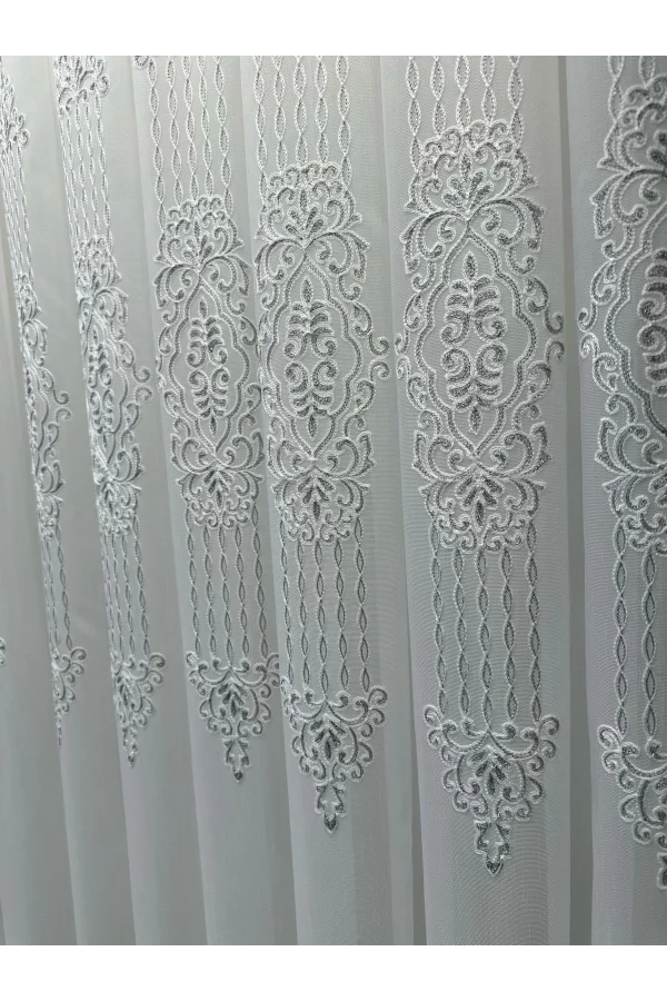 NİVEMESHOME GLITZER SILBER DETAILLIERTE 1/3 DICHT GEFALTETE TÜLL GARDINE APM