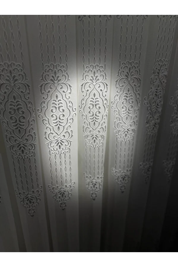 NİVEMESHOME GLITZER SILBER DETAILLIERTE 1/3 DICHT GEFALTETE TÜLL GARDINE APM